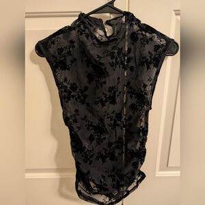 Abercrombie & Fitch Black Floral Mesh Top